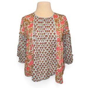 Rachel Zoe Women's Cotton floral boho peasant blouse Size Medium